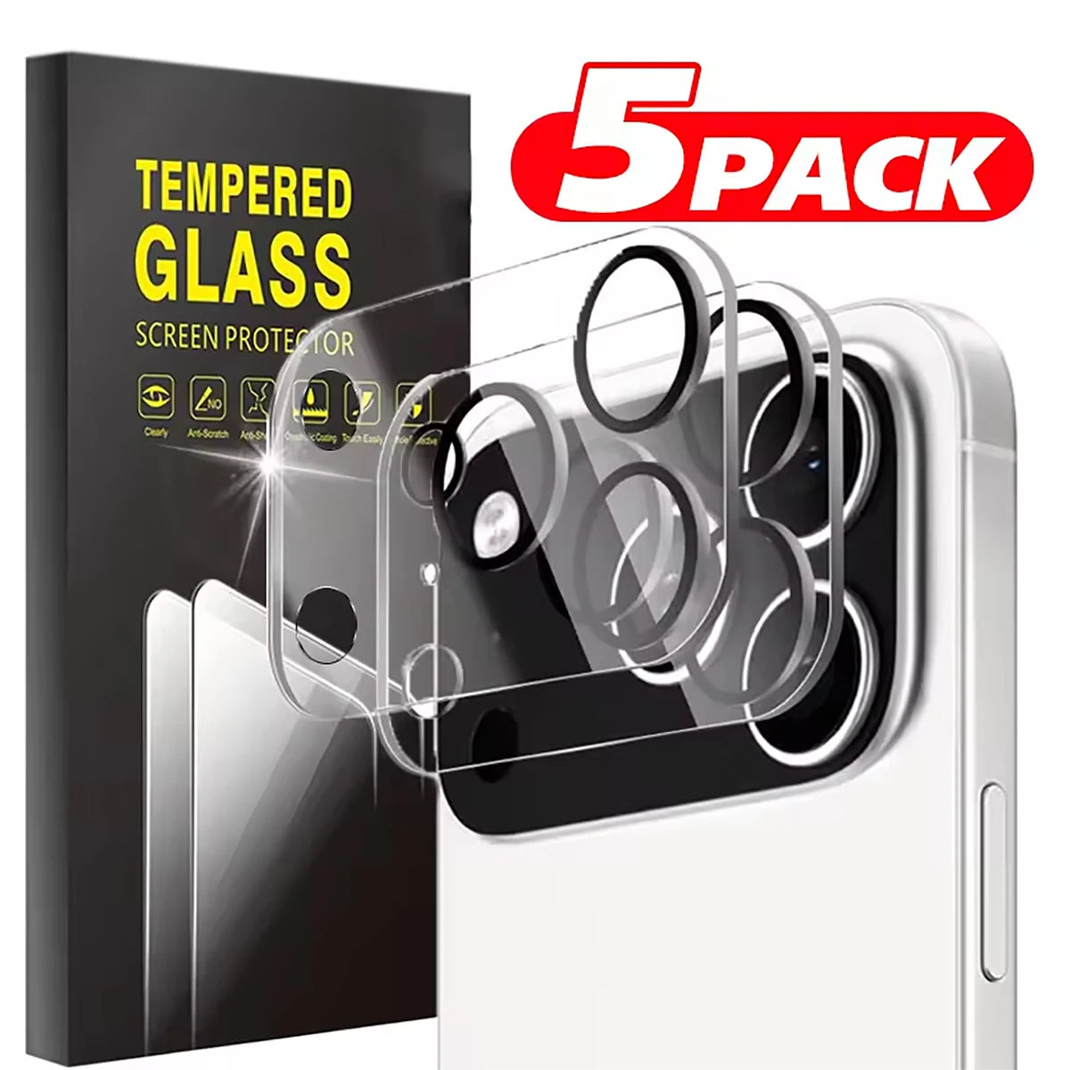 5 Pieces of Tempered Glass Camera Lens Transparent Scratch Resistant Protective Film Suitable for Apple 17 Promax/17 Pro/17 Air